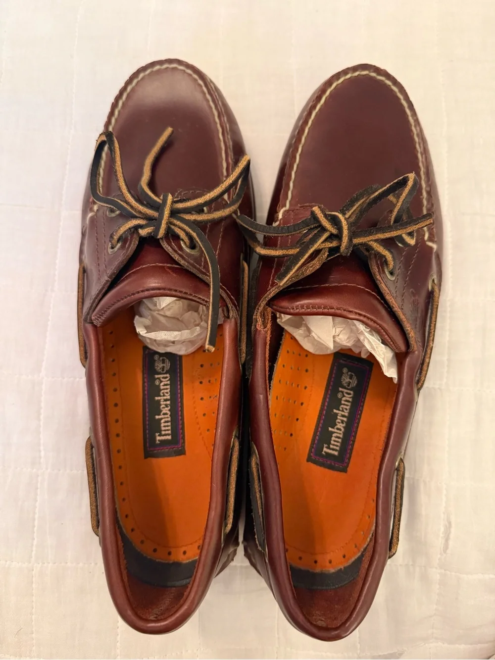 Timberland Men's Chestnut Leather Boat Shoes with Orange Insoles